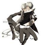  2boys belphegor_(reborn) belt grey_hair katekyo_hitman_reborn long_hair lowres male_focus misteor multicolored_hair multiple_boys navel off_shoulder shirt shirt_lift short_hair simple_background striped striped_shirt superbi_squalo two-tone_hair varia white_background white_hair yaoi 