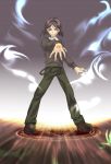  1boy black_eyes black_hair bob_cut brown_eyes brown_hair command_spell fate/stay_night fate/zero fate_(series) magic_circle male_focus pants reaching shoes smile solo standing strap sweater waver_velvet wooden_floor 