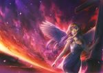  1girl angel angel_wings blonde_hair blue_eyes cross duplicate long_hair simosi sky solo walpurgisnacht wings 