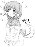  animal_ears aruruw dog_ears japanese_clothes kei_jiei monochrome sketch utawareru_mono 