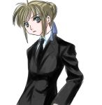  1girl black_necktie black_suit blazer collared_shirt fate/stay_night fate/zero fate_(series) formal necktie pant_suit saber solo suit white_shirt 