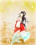  1girl female gradient gradient_background hakama hakurei_reimu japanese_clothes miko oota_jun&#039;ya red_hakama solo touhou zun 
