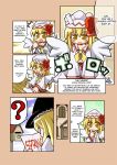  2girls ? bandage blonde_hair blush blush_stickers bow comic english female finger_to_mouth hard_translated hat hat_bow head_bump herada_mitsuru house kirisame_marisa letter lily_white mailbox multiple_girls pencil spoken_question_mark spring spring_(season) tears touhou translated white_wings wings writing yellow_eyes 