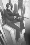  absurdres assault_rifle bullpup fate/stay_night fate/zero fate_(series) formal gun highres hisau_maiya material_zero monochrome rifle scan scope steyr_aug suit takeuchi_takashi type-moon vertical_foregrip weapon 
