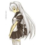  1girl ar_tonelico ar_tonelico_i braid gust kimuchi long_hair maid maid_headdress shurelia sketch solo tears tetsu_(kimuchi) thigh-highs white_hair zettai_ryouiki 