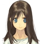  1girl blue_eyes brown_hair expressionless long_hair original pako shirt simple_background white_background 