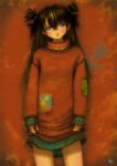  1girl blue_eyes brown_hair kobayashi_yuji kobayashi_yuuji long_hair solo standing sweater 