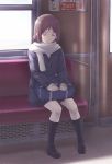  1girl closed_eyes nyaou original scarf school_uniform serafuku sleeping sleeping_upright solo train train_interior 