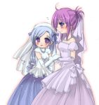  00s 2girls aria_(sister_princess) blue_hair blush bride chikage_(sister_princess) dress elbow_gloves gloves gradient gradient_background jewelry multiple_girls necklace purple_hair sister_princess wedding_dress 