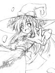  1girl aozora_market apron bow female frills hat kirisame_marisa lowres monochrome solo touhou witch_hat 