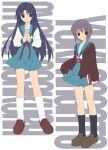  2girls asakura_ryouko cardigan legs multiple_girls nagato_yuki sakana school_uniform serafuku suzumiya_haruhi_no_yuuutsu 