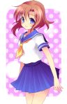  1girl blue_eyes brown_hair floating_hair higurashi_no_naku_koro_ni looking_at_viewer mei pleated_skirt ryuuguu_rena school_uniform serafuku short_hair skirt smile solo subaru_(yachika) 