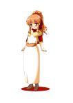  1girl blush kirin_kakeru long_hair orange_eyes orange_hair ponytail pose simple_background solo standing 