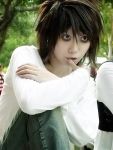  1girl asian bags_under_eyes cosplay crossdressinging death_note l_(death_note) photo solo trap 