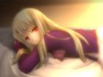  1girl bored fate/stay_night fate_(series) illyasviel_von_einzbern long_hair lying on_stomach red_eyes solo white_hair 