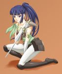  1girl armor blue_eyes blue_hair boots female full_body kayura pantyhose solo sword weapon yoroiden_samurai_troopers 