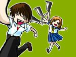  1boy 1girl animated animated_gif billhook hatchet higurashi_no_naku_koro_ni lowres maebara_keiichi ryuuguu_rena school_uniform serafuku 