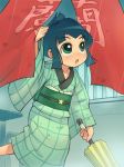  1girl japanese_clothes kimono matsubara_kaoru powered_buttercup powerpuff_girls powerpuff_girls_z rain solo umbrella yukata 