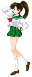  1girl eyeshadow highres inuyasha long_image makeup ponytail pose sango school_uniform serafuku solo tall_image 