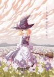  1girl blonde_hair broom female field flower flower_field hat kirisame_marisa red_(artist) red_(red-sight) solo touhou witch witch_hat 
