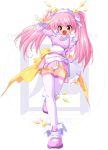  1girl fei-yen game_cg hair_ornament mecha_musume pink_hair solo thigh-highs tray virtual_on zbd60724 