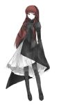  1girl atlus bk dress long_hair lowres mudo_(saji) pantyhose persona persona_3 red_eyes redhead simple_background skirt solo standing yoshino_chidori 