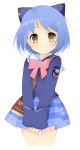  1girl book bow gakuen_utopia_manabi_straight! inamori_mika kaede_(sayappa) pink_bow plaid plaid_skirt sayappa school_uniform serafuku skirt solo 