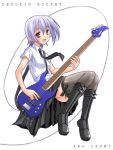  bass_guitar blue_eyes boots dress guitar instrument izumi_ako mahou_sensei_negima! miyai_max necktie short_hair skirt thigh-highs zettai_ryouiki 