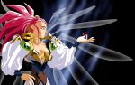  1girl 90s absurdres breasts cleavage goddess green_eyes hair_slicked_back hakubi_washuu highres incredibly_absurdres light_hawk_wings medium_breasts older redhead solo spiky_hair tenchi_muyou! vector_trace wings 