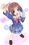  1girl amamiya_manami bow chisato_(missing_park) gakuen_utopia_manabi_straight! lowres pink_bow plaid plaid_skirt skirt solo 