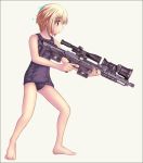  1girl artist_request blonde_hair bolt_action bullpup character_request dsr-1 female gun one-piece_swimsuit rifle school_swimsuit scope short_hair sniper_rifle solo swimsuit weapon 