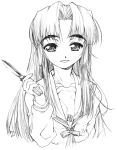  1girl asakura_ryouko face hands knife monochrome simple_background solo suzumiya_haruhi_no_yuuutsu yamaguchi_homupe 