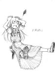  1girl aozora_market apron buttons closed_eyes dress female frustrated kirisame_marisa long_hair lowres monochrome simple_background sitting solo touhou 