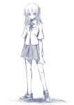  1girl frown jirou_(chekoro) monochrome purple school_uniform serafuku solo standing 