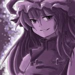  1girl bonnet face female grin looking_at_viewer lowres monochrome oekaki purple ribbon smile solo touhou upper_body yakumo_yukari 