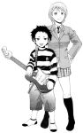  1boy 1girl blazer chiba_toshirou guitar instrument monochrome original school_uniform 
