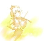  1girl female hat instrument lunasa_prismriver monochrome solo sorano_eika touhou violin yellow 