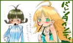  2girls ahoge akizuki_ritsuko hoshii_miki idolmaster mouth_hold multiple_girls pocky simple_background translation_request 
