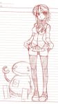  1girl kusanagi_tonbo miniskirt monochrome original red school_uniform serafuku sketch skirt skirt_lift solo thigh-highs zettai_ryouiki 