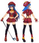  1girl arin boots breasts cleavage cleavage_cutout golf golf_club hat highres kusanagi_tonbo large_breasts miniskirt pangya simple_background skirt thigh-highs windy_wing zettai_ryouiki 