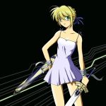  1girl aqua_eyes blonde_hair dress fate/stay_night fate_(series) komusou saber solo sword weapon 