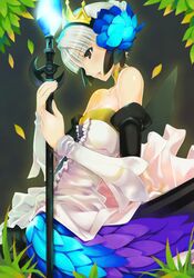  1girl dress gwendolyn headdress mikazuki_akira! nature odin_sphere polearm solo spear strapless strapless_dress weapon 