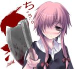  1girl axe blood blush gasai_yuno hatchet kantoku mirai_nikki solo weapon 