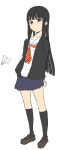  1girl cardigan footwear futami_eriko kimi_kiss kneehighs maro_nie paper_airplane school_uniform serafuku simple_background socks solo 