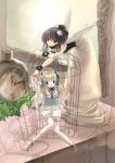  2girls cage clock minigirl mizusawa_hikaru multiple_girls original thigh-highs wings 