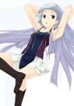  1girl armpits bangs blunt_bangs boots kannagi miniskirt mizuki_makoto nagi pleated_skirt silver_hair skirt solo violet_eyes white_skirt 