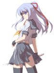  1girl 47agdragon miniskirt original school_uniform serafuku simple_background skirt solo sword thigh-highs weapon zettai_ryouiki 