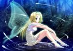  1girl barefoot blonde_hair blue_eyes fairy feet pointy_ears sakaki_maki solo water wings 
