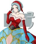  1girl aqua_hair atlus blue_hair blush brown_eyes cosplay frills grey_eyes persona persona_3 short_hair solo yamagishi_fuuka 