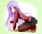  1boy crossdressinging happiness! male_focus miniskirt pantyhose pleated_skirt purple_hair skirt solo trap violet_eyes watarase_jun 